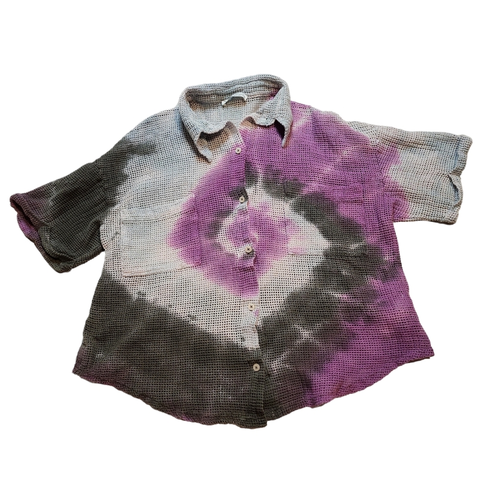 Pull&Bear Tie Dye Button Up Cover Up Shirt Size Medium D57